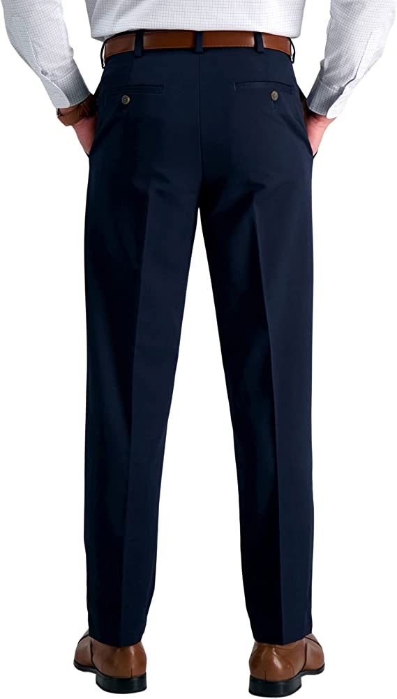 Haggar Men's Cool 18 Stria Hidden Expandable Waistband Plain Front Pant