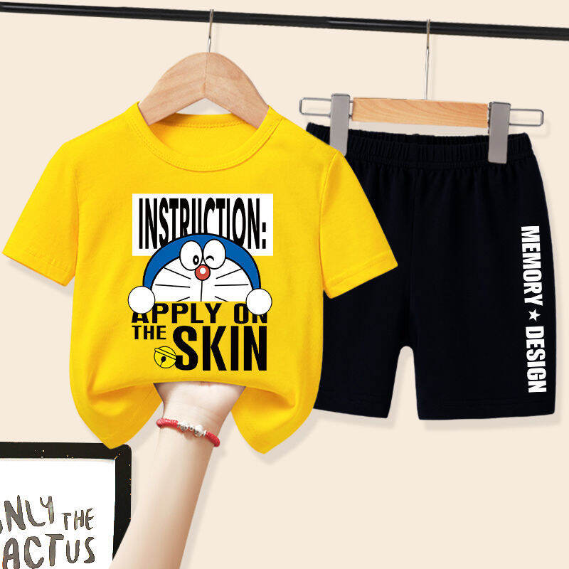 Children's Summer Fashionable Short Sleeve Outfit Short Style Cartoon Polyester Casual Wear for Boys And Girls