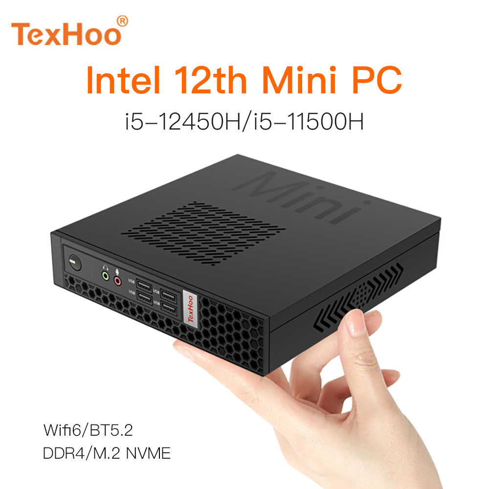 Texthoo Mini PC Intel Core i5 12450H i7 10750H N5095 AMD Processor Wifi6 Bluetooth 5.2 Windows 11 Linux Pfsense System Desktop Computer