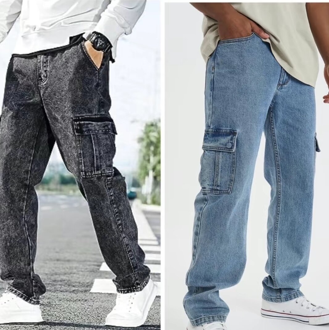 New design Men's denim Acid wash 6 pocket cargo 6 Pocket Jean's pant Regular cut seluar cargo