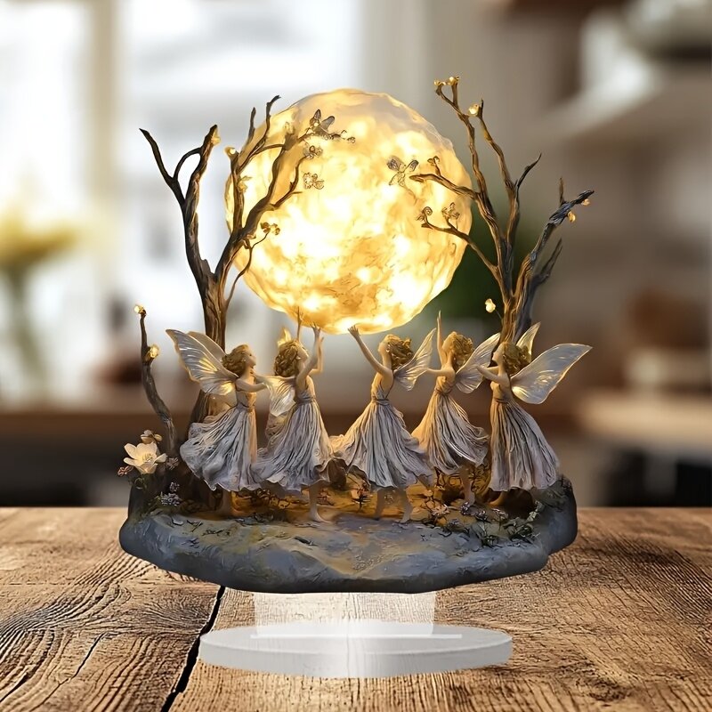 1pc Bohemian Style Acrylic Fairy and Moon Tabletop Decor Glam Angel Statue Plaque for Home Office Cafe Holiday Decor Photo prop