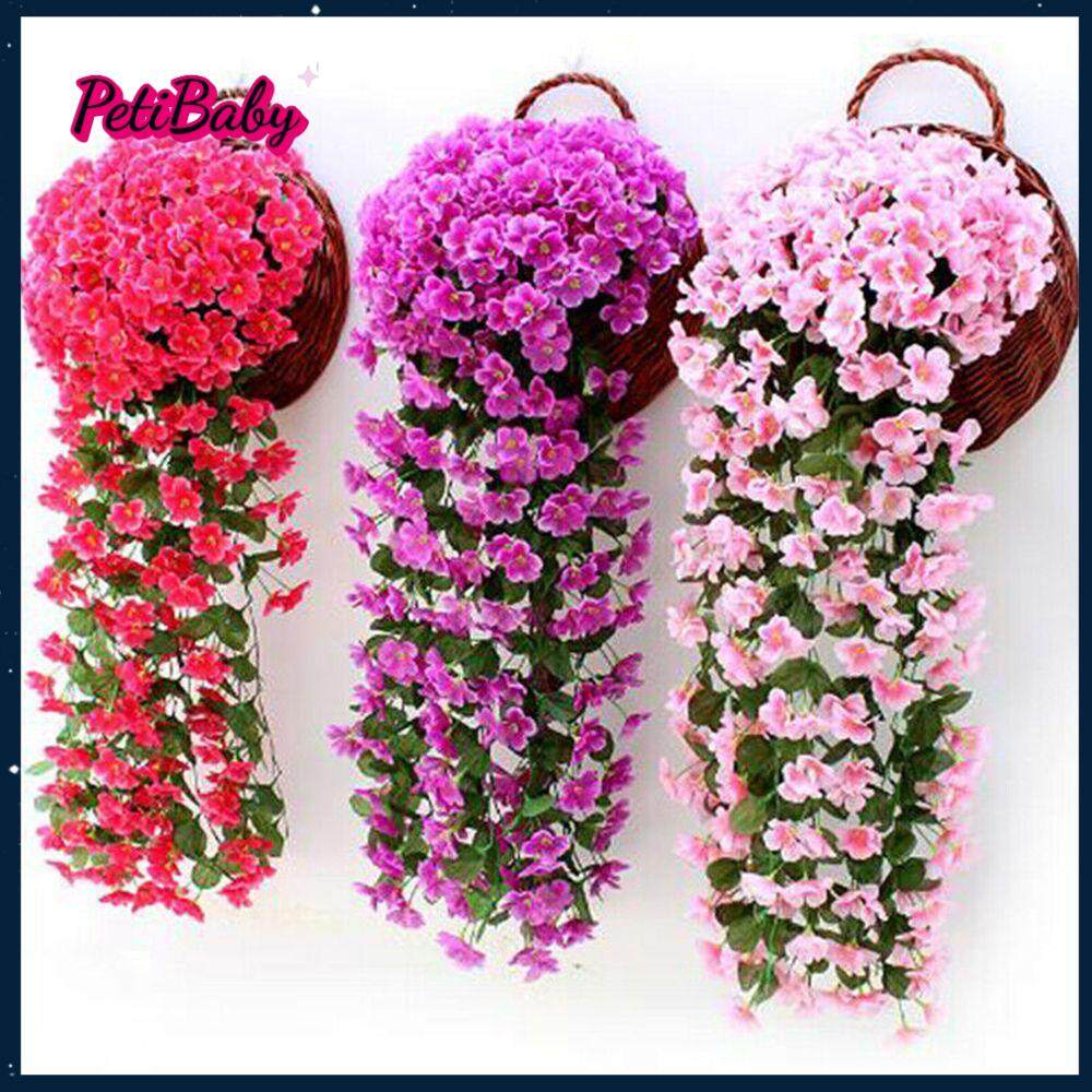 1Pcs Indoor Outdoor Simulation Garland Home Decor Artificial Flower Wall Hanging Plant Silk Violet Rattan Garden