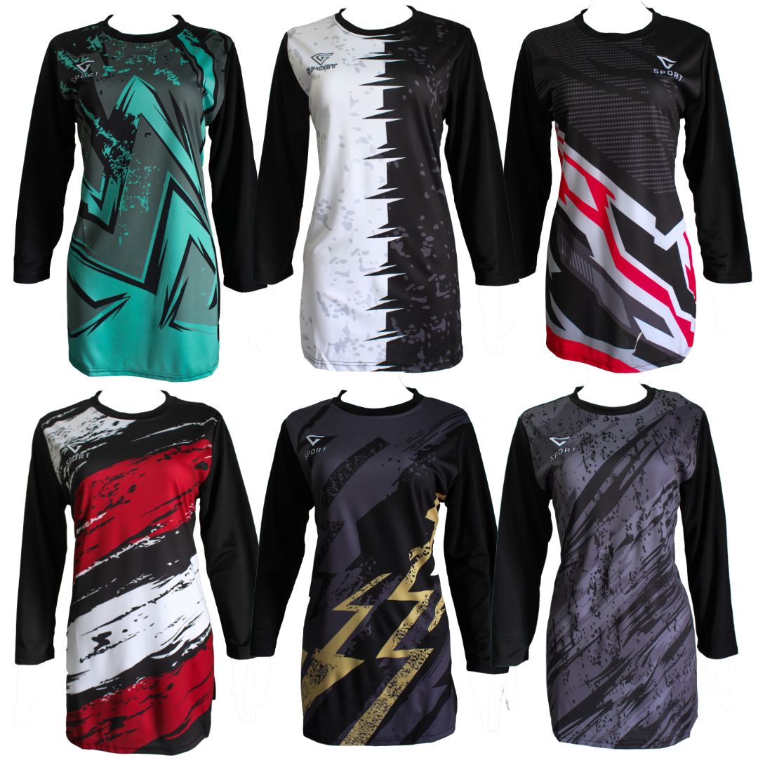 (LALA) LADY / WOMEN MUSLIMAH MICROFIBER PLAIN DESIGN PEREMPUAN LENGAN MIX WARNA PANJANG SUKAN ( KAIN MICROFIBER / FULL PRINTING PLAIN)