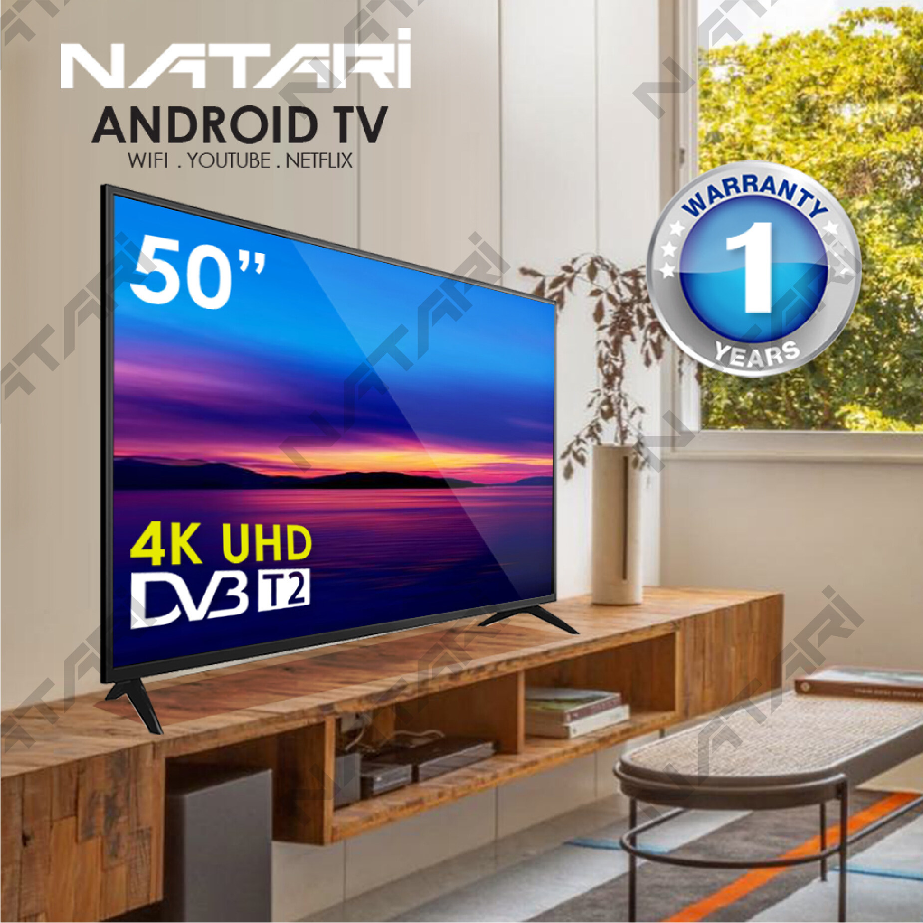 NATARI 50" 4K UHD Android  11.0 Smart TV 50 Inch UHD 4K LED TV with MYTV Television