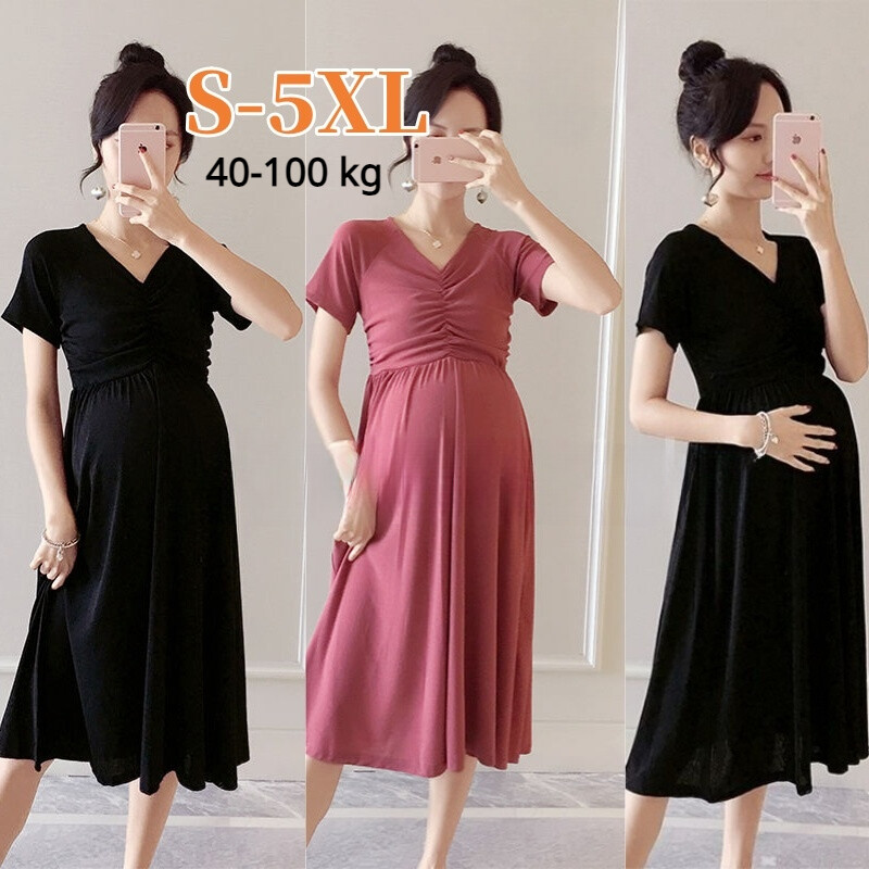 S-5XL Plus Size Pregnancy Dress Summer Fashion V-neck Short Sleeve Women Dress For Maternity Women Dress