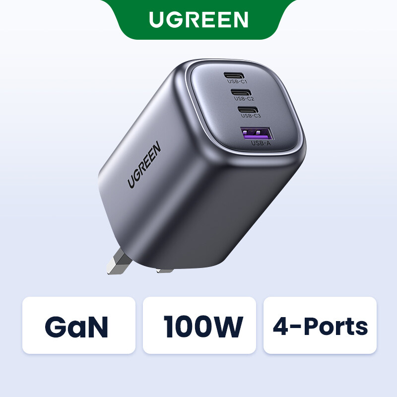 UGREEN 100W GaN Fast Charger 3C1A 3 Type C 1 USB A 4 Ports Charger compatible for Samsung S24 Ultra,iPhone 15 Pro Max,iPhone 16 Pro Max,MacBook Pro, Dell XPS, iPad Pro,Samsung s23 S24 ultra, iPhone 13