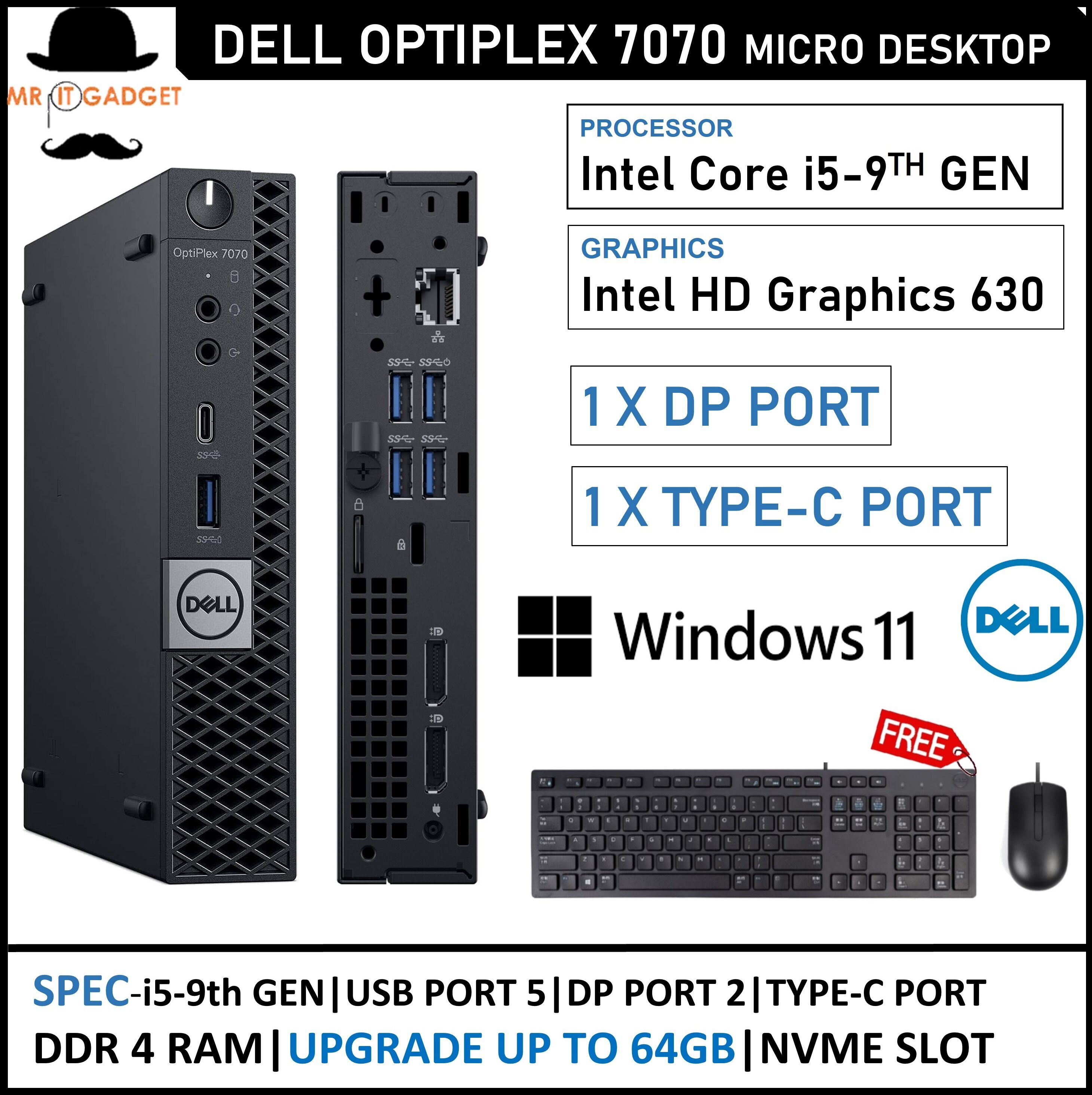 Dell Optiplex 7070 /7060 / 7040 / 3050/5070 Micro Desktop Core i5(7TH/8TH/9TH GEN) UPTO 64G Ram Win 10/11