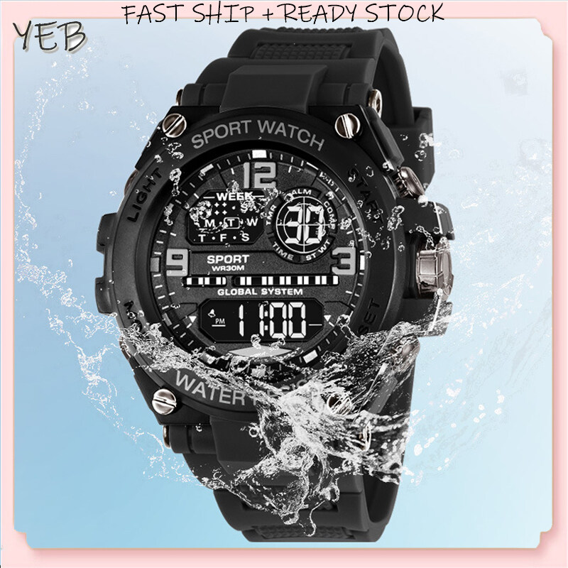 [ In Stock ]Student Waterproof Electronic Watch Outdoor Multi-function Sports Watch Timing Luminous Alarm LED Electronic Watch Jam Tangan Lelaki
