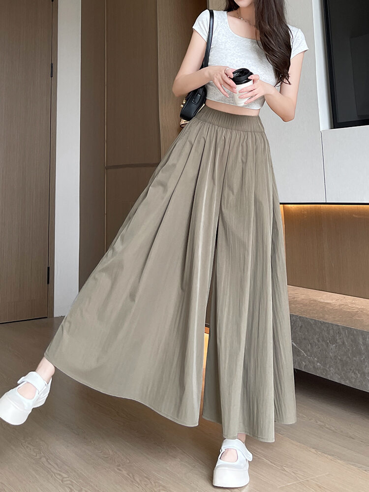 High Waist A-Line Midi Skirt Wide Leg Pants Ice Silk Women's Summer Fashion plus Size Korean Style Commute Polyester Nylon