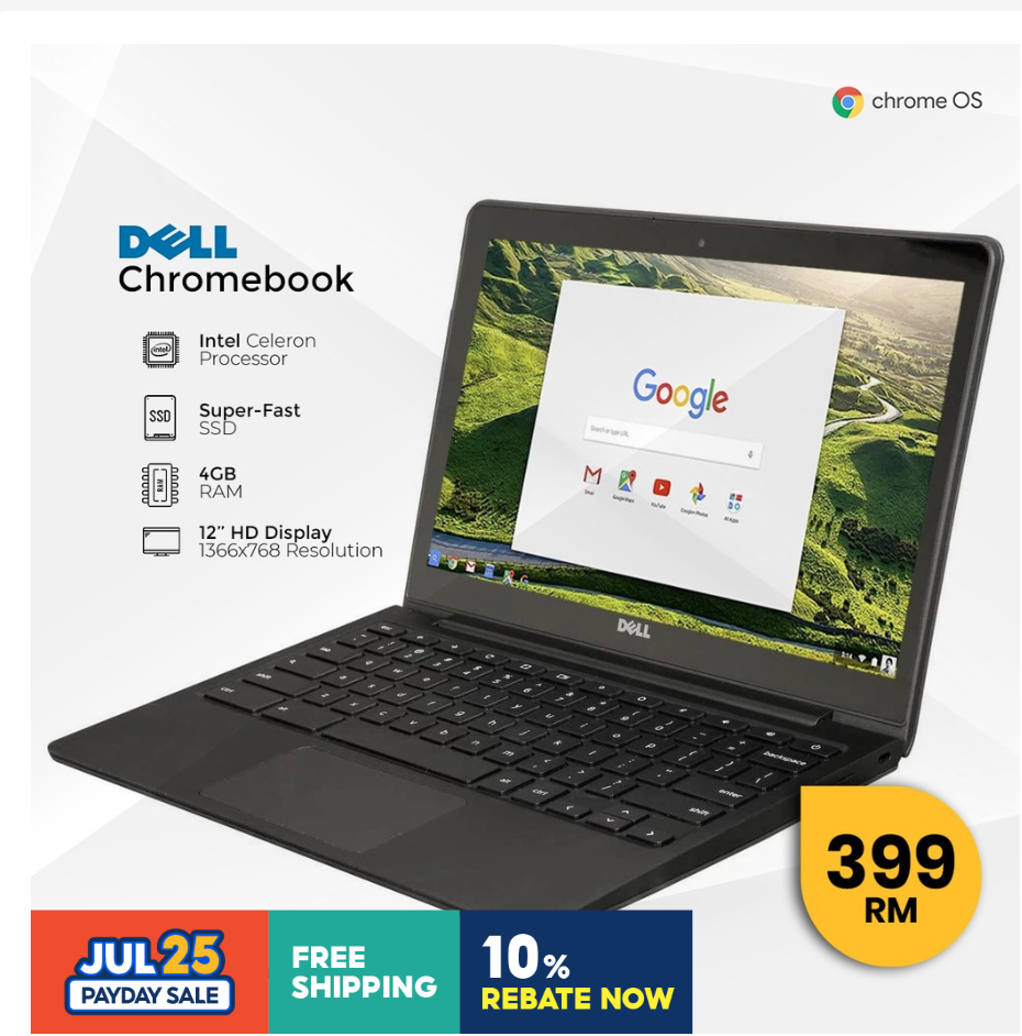 Dell ChromeBook 11 - Touch screen, Intel Celeron 2955U, 4GB Ram, 16GB SSD, WebCam, HDMI, 12' HD Screen, Webcam. Wifi