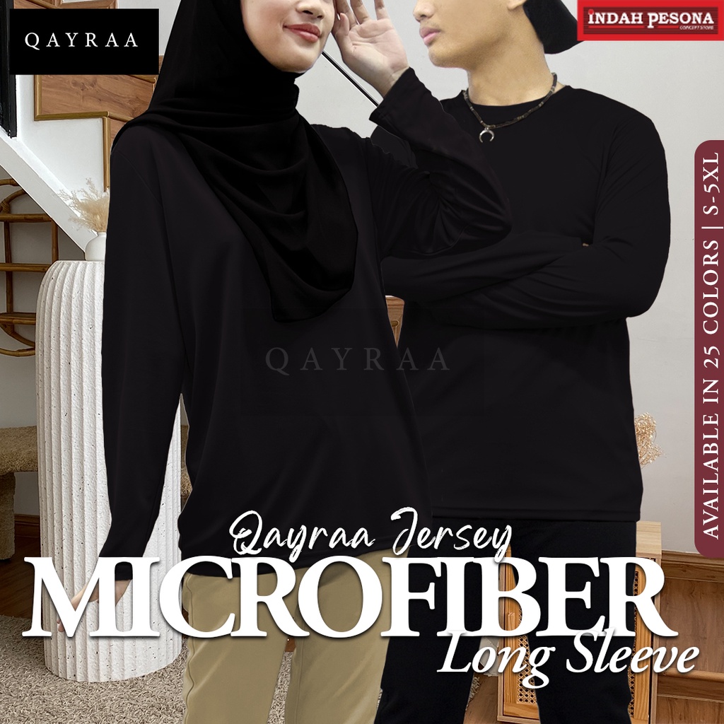 QAYRAA (P1) Jersey Plain Microfiber Long Sleeve Round Neck / Size : S-5XL / Muslim Wear / T-shirt Unisex