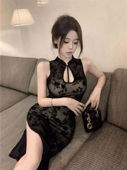 New Chinese Style Sleeveless Vest Dress Summer Split Tight Fit Midi Skirt Show Home Improvement Qipao without Sleeves