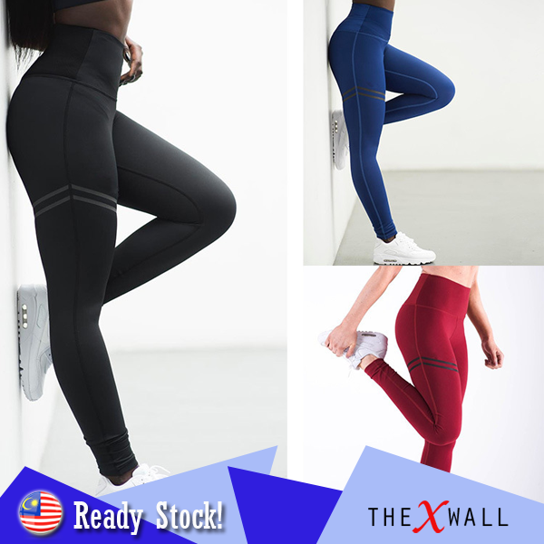 Trendy Women Yoga High Waist Sports Pants Leggings Seluar Panjang Sukan Wanita Workout Stretch Gym