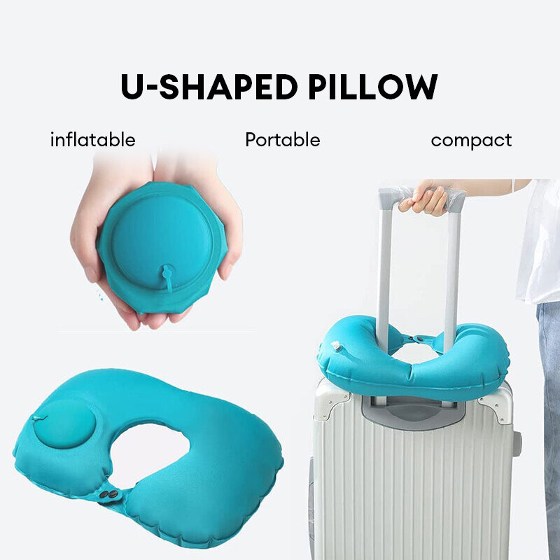 U-shaped Travel Pillow Inflatable Press Pump Flocked Neck Pillows Rest for Travel Suitable for Adults and Children