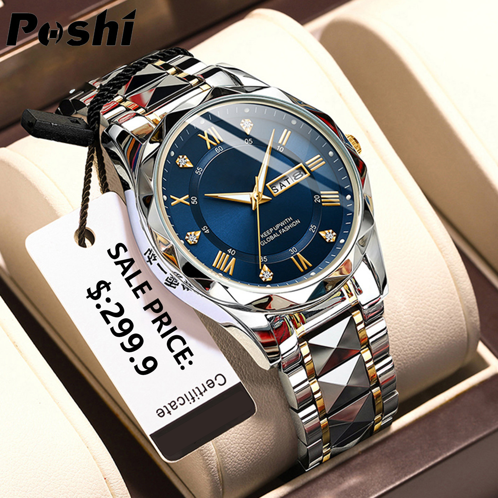POSHI New Watch for Men Original Waterproof Luminous High FASHION Male Clock Stainless Steel Quartz Man Watches