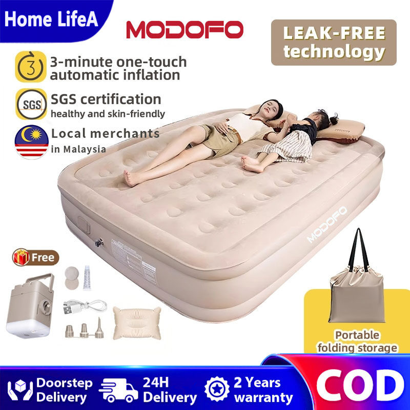 [Free pillow]MODOFO single double automatic inflatable mattress thickened style with built-in air pump inflatable mattress outdoor camping folding PVC sleeping mat bed
