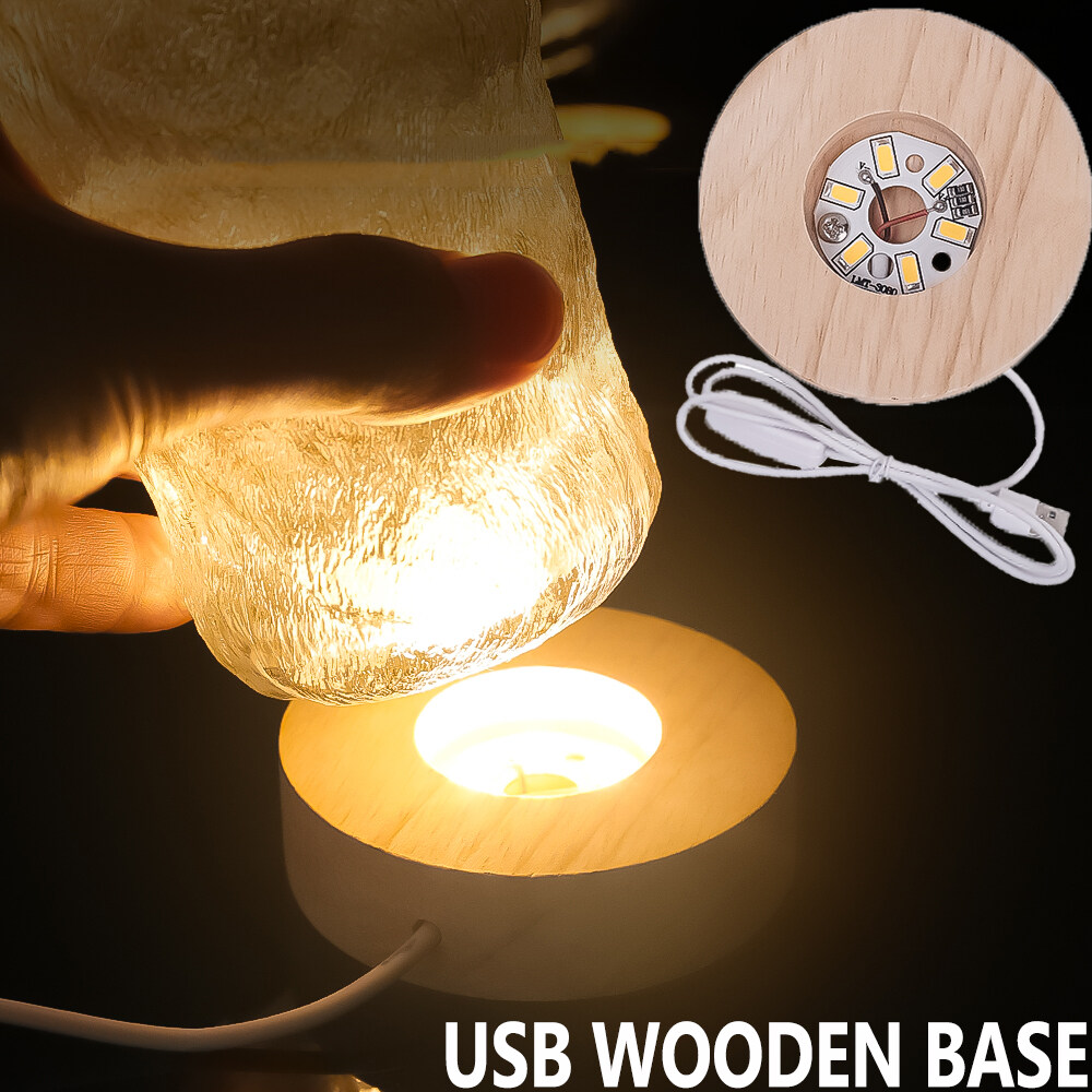 LED Wooden Base Light Luminous USB Lamp Holder for Crystal Ball Glass Resin Art Ornament Stand Home Table Decor Kids GiftsDia 5/6/7/8cm