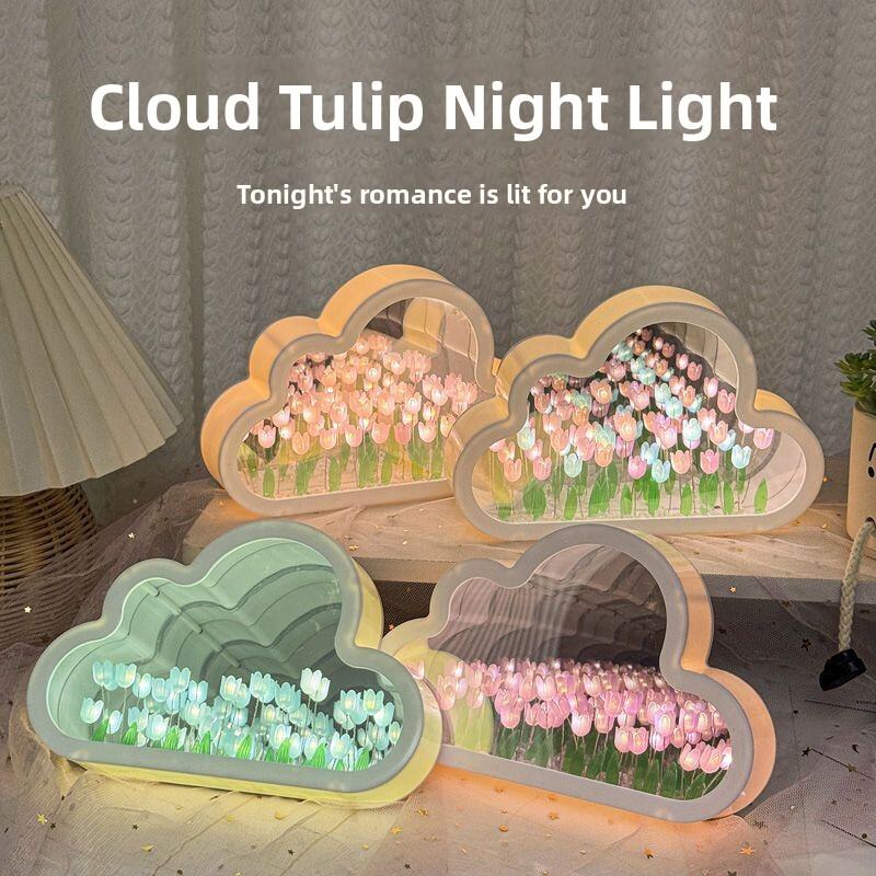 Cloud Tulip Night Lamp DIY Handmade Flower Sea Ornament Birthday Gift for Girls Practical High-End Feeling Home Decor Light Source