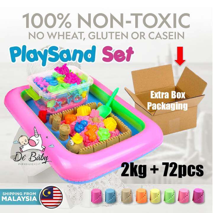 DIY 2kg Kinetic Kid Play Sand Set + 72pcs Tools Pretend Beach Sand Pasir Mainan Budak Pasir Warna
