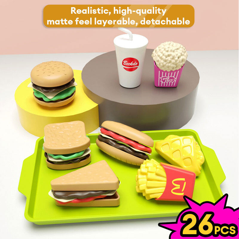 Mini family sandwich, French fries, hamburger set, toy, children's simulated food assembly  DIY fast food